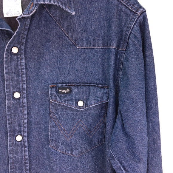 Wrangler Men’s SZ LG Pearl Snap Denim Long Sleeve - Picture 3 of 7